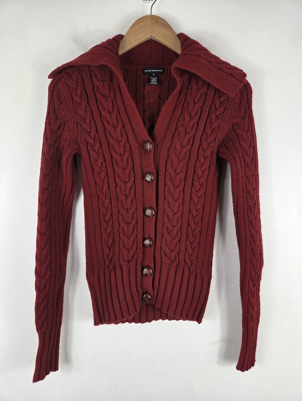 Club Monaco Vintage Y2K Wool Cable Knit Button Up Cardigan Fisherman Sweater